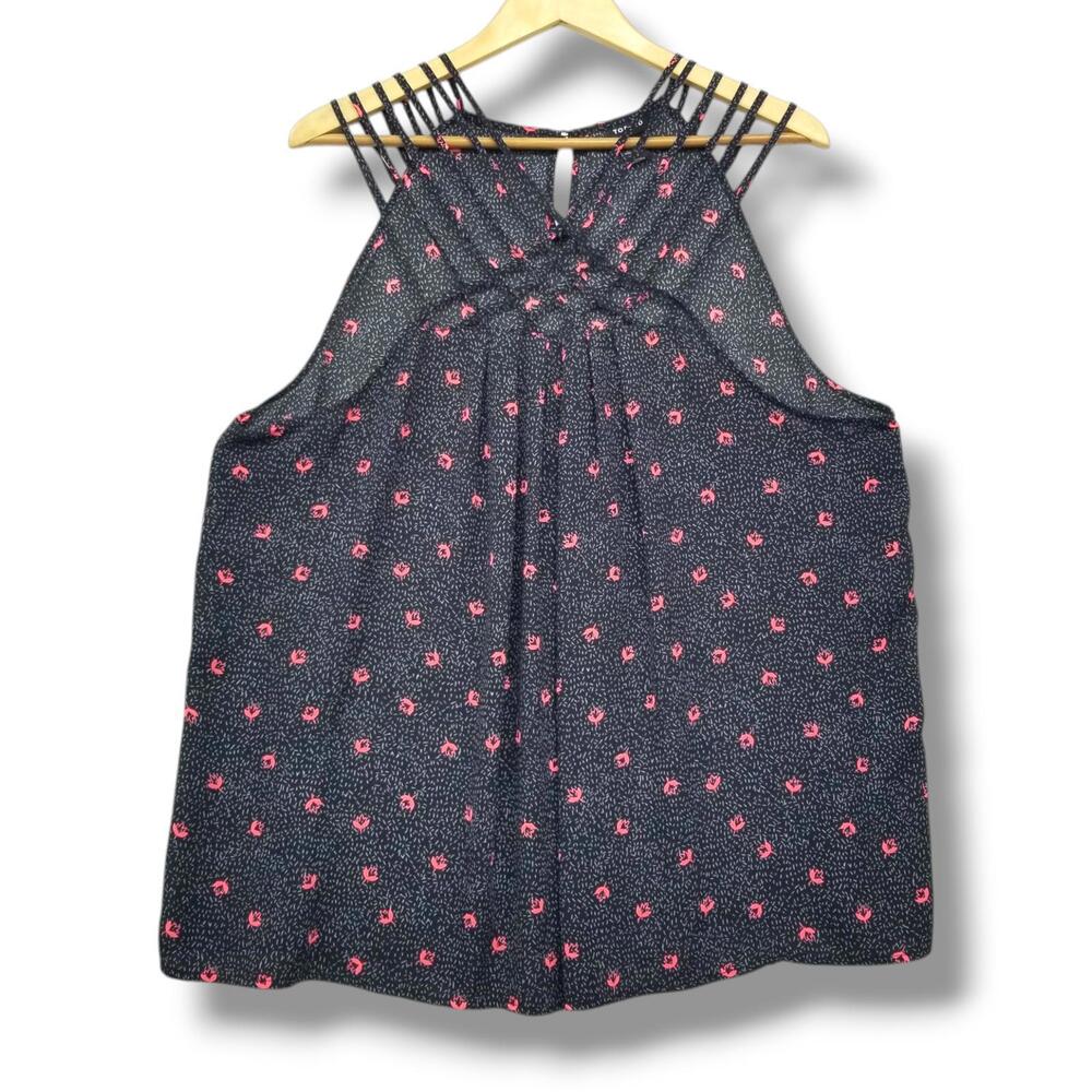 Torrid Cami‎ Tank Top Blouse Womens 2X Black Pink Floral Strappy Lightweight